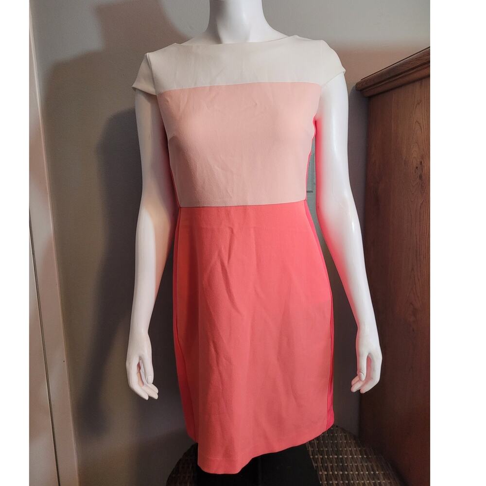 Coral Pink Colorblock Fit Flare Dress Spring Wedding Guest Easter Church Size 6